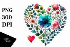 Simple Cute Boho Flower with Heart, PNG Product Image 1