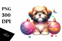 Vibrant Shih Tzu with Christmass Globes PNG Product Image 3