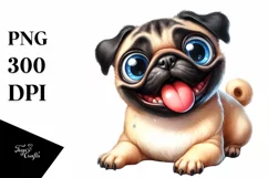 Cute Funny Smiling Pug Watercolor Clipart Product Image 1