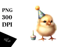 Watercolor Chicken with Party Hat, High-Res PNG Product Image 1