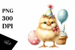 Watercolor Chicken with Party Hat, High-Res PNG Product Image 3