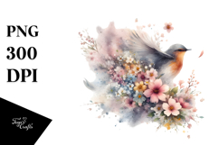 Colorful Bird Spring Flowers PNG Product Image 1