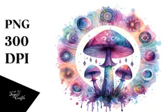 Watercolor Magical Celestial Mushroom PNG Product Image 1