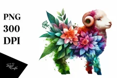 Vibrant Watercolor Lamb with Flowers, PNG Product Image 3