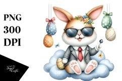 Happy Bunny on Cloud with Eggs PNG Product Image 1