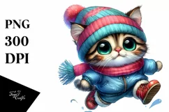 Cute Baby Cat Jumping, Vibrant Drawing PNG Product Image 3