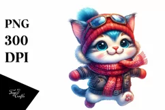 Watercolor Vibrant Cat Jumping PNG Product Image 3