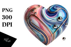 Glossy Marble Heart with Metallic Insertions, PNG Product Image 1
