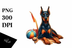 Cute Doberman Pinscher in Summer Scene | Clipart Product Image 1