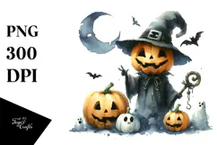 Funny Simple Jack-o'-lantern Washed Watercolor PNG Product Image 1