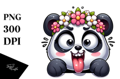 Silly Cartoon Panda with Flower Crown PNG Product Image 1