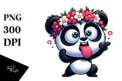 Silly Cartoon Panda with Flower Crown PNG Product Image 1