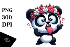 Silly Cartoon Panda with Flower Crown PNG Product Image 1