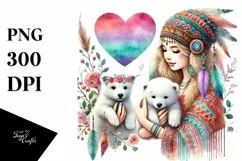 Boho Baby Polar Bear with Heart, PNG Product Image 1