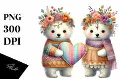 Boho Baby Polar Bear with Heart, PNG Product Image 1