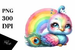 Colorful Cute Baby Peacock Watercolor Clipart Product Image 3