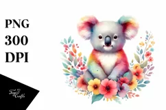 Colorful Watercolor Koala Floral | Clipart Product Image 1