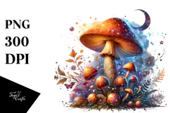 Shiny Magical Mushroom Watercolor Splash PNG Product Image 1