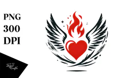 Heart with Wings and Fire Paintbrush Style PNG Product Image 1