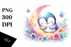 Vibrant Wimsical Penguin Moon Flowers Product Image 3