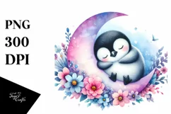 Vibrant Wimsical Penguin Moon Flowers Product Image 1