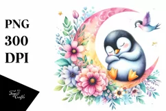 Vibrant Wimsical Penguin Moon Flowers Product Image 1