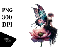 Watercolor Gothic Fairy on Flower PNG Product Image 1