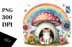 Vibrant Cat House with Colorful Mushroom | Clipart Product Image 1