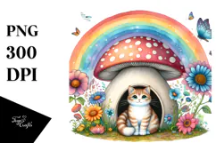 Vibrant Cat House with Colorful Mushroom | Clipart Product Image 1