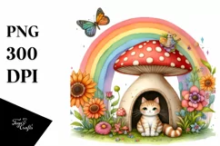 Vibrant Cat House with Colorful Mushroom | Clipart Product Image 1