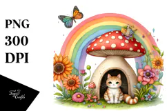 Vibrant Cat House with Colorful Mushroom | Clipart Product Image 1