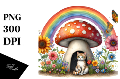 Watercolor CAT House with Striking Rainbow | Clipart Product Image 1