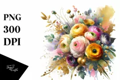 Colorful Bouquet Gold Foil Clipart Product Image 3