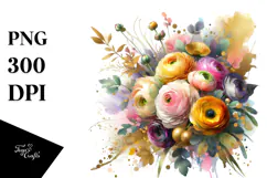 Colorful Bouquet Gold Foil Clipart Product Image 1