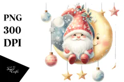 Cute Christmas Gnomes on Moon PNG Product Image 1