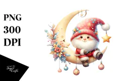 Cute Christmas Gnomes on Moon PNG Product Image 1