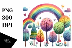 Cute Rainbow Trees Watercolor PNG Product Image 1
