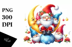 Cute Christmas Gnomes on Moon PNG Product Image 3