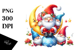 Cute Christmas Gnomes on Moon PNG Product Image 1