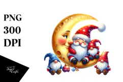 Cute Christmas Gnomes on Moon PNG Product Image 1