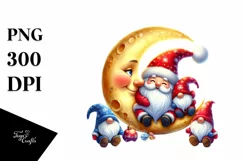 Cute Christmas Gnomes on Moon PNG Product Image 3