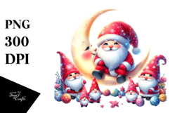 Cute Christmas Gnomes on Moon PNG Product Image 1