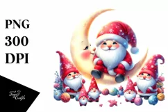 Cute Christmas Gnomes on Moon PNG Product Image 1