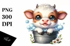 Smiling Baby Highland Cow in a Pot | Clipart Product Image 3
