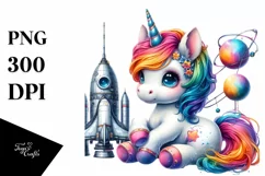 Colorful Unicorn at Space Station PNG Product Image 3