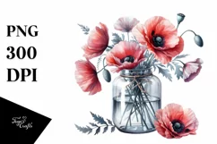 Watercolor Jar with Large Poppies | Clipart Product Image 1