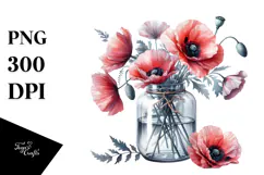 Watercolor Jar with Large Poppies | Clipart Product Image 1