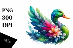 Vibrant Watercolor Duck with Flowers, PNG Product Image 3