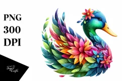 Vibrant Watercolor Duck with Flowers, PNG Product Image 3