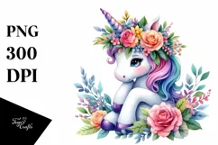 sitting Unicorn Floral Wreath PNG Product Image 1
